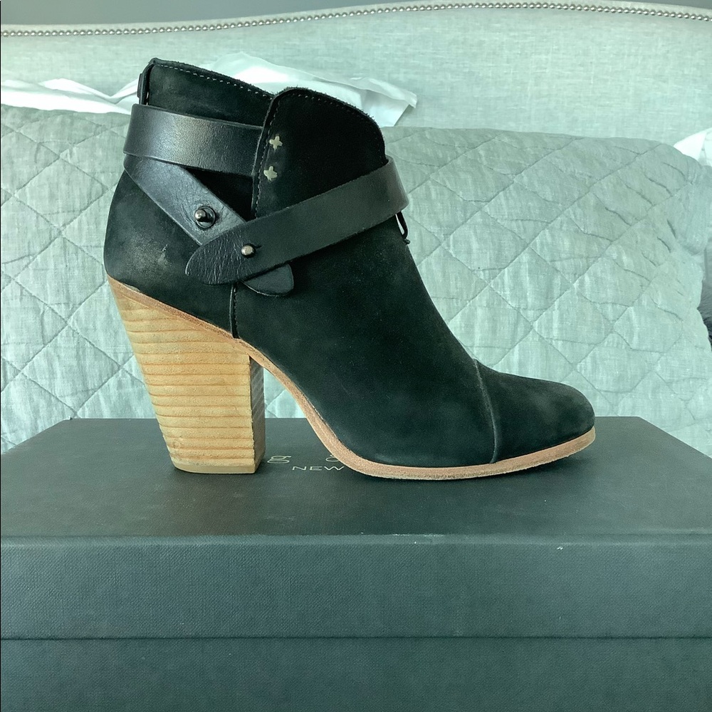 Rag and Bone Black Harrow Suede Stacked Heel Boots/Booties